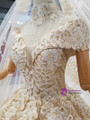 Gold Ball Gown Sequins Appliques Off The Shoulder Wedding Dress