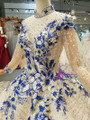 Ivory Ball Gown High Neck Long Sleeve Appliques Backless Wedding Dress