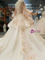Champagne Tulle Sequins Appliques Puff Sleeve Off The Shoulder Wedding Dress