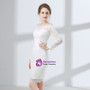 Sheath White Lace Off The Shoulder Long Sleeve Prom Dress