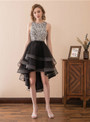 Black Tulle Hi Lo Backless Little Black Homecoming Dress With Beading