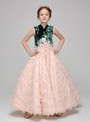 A-Line Pink Appliques High Neck Ankle Length Flower Girl Dress