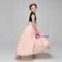 A-Line Pink Appliques High Neck Ankle Length Flower Girl Dress