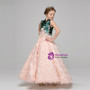 A-Line Pink Appliques High Neck Ankle Length Flower Girl Dress