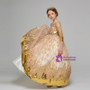 Gold Tulle Sequins Long Sleeve Backless Flower Girl Dress