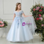 Blue Sweet Tulle Appliques Cap Sleeve Flower Girl Dress