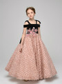 Pink Lace Black Velvet Spaghetti Straps Appliques Flower Girl Dress