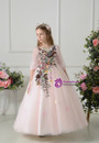 Ball Gown Pink Tulle Short Sleeve Embroidery Flower Girl Dress