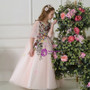 Ball Gown Pink Tulle Short Sleeve Embroidery Flower Girl Dress