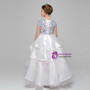 White Hi Lo Tulle Organza Cap Sleeve Sequins Flower Girl Dress
