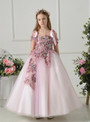 Pink Straps Tulle Sleeveless Hand Appliques Flower Girl Dress