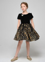 Black Sequins Velvet Short Sleeve Short Flower Girl Dress