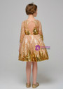Gold Sequins Tulle 3/4 Sleeve Witn Crystal Flower Girl Dress