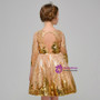 Gold Sequins Tulle 3/4 Sleeve Witn Crystal Flower Girl Dress
