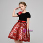 Black Velvet Red Lace Puff Sleeve Flower Girl Dress With Bow