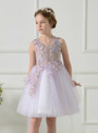 Light Purple V-neck Tulle Appliques Short Flower Girl Dress