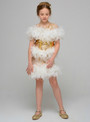 Gold Sequins Sheath Short Sleeve Feather Mini Short Flower Girl Dress