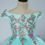 Blue Ball Gown Tulle Off The Shoulder Flower Girl Dress