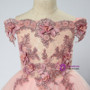 Pink Ball Gown Tulle Off The Shoulder Appliques Flower Girl Dress