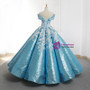 Blue Ball Gown Sequins Off The Shoulder Appliques Wedding Dress