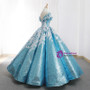 Blue Ball Gown Sequins Off The Shoulder Appliques Wedding Dress