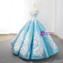 Blue Sequins Off The Shoulder Floor Length Appliques Wedding Dress