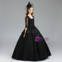 Ball Gown Black Tulle Half Sleeve Floor Length Flower Girl Dress