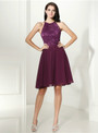 Purple Chiffon Lace Halter Backless Short Homecoming Dress
