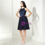 Blue Chiffon Lace Halter Backless Knee Length Homecoming Dress