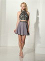 Gray Chiffon Halter Backless Two Piece Homecoming Dress