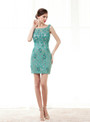 Green Lace Sheath Straps Backless Mini Mother Of The Brides Dress