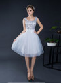 A-Line Silver Tulle Sequins Straps Backless Homecoming Dress