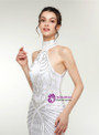 White Mermaid Tulle High Neck Backless Prom Dress With Beading