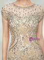 Champagne Mermaid Tulle Cap Sleeve Prom Dresss With Crystal