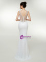 White Lace Mermaid Deep V-neck Backless Prom Dress With Side Split
