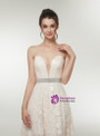 Champagne Lace Appliques Sweetheart Neck Backless Prom Dress
