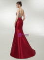 Red Satin Mermaid V-neck Backless With Beading Prom Dress