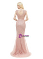Pink Mermaid Tulle Cap Sleeve Pearls Floor Length Prom Dress