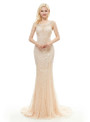 Champagne Tulle Sequins Mermaid Prom Dress With Beading