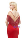 Red Satin Mermaid See Through Neck Prom Dress With Beading