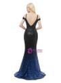 Blue Black Sequins Mermaid Spaghetti Straps Prom Dress With Side Split