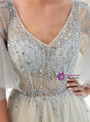 A-Line Gray Tulle V-neck Sequins Floor Length Prom Dress