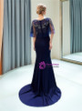 Blue Satin Mermaid Beading Floor Length Prom Dress