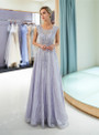 A-Line Sexy Silver Lace Appliques Floor Length Prom Dress