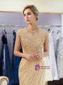 Champagne Mermaid Tulle Cap Sleeve Beading Prom Dress