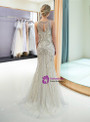 Gray Tulle Mermaid With Crystal Floor Length Prom Dress