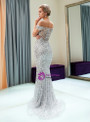 Silver Mermaid Sequins Tulle Off The Shoulder Prom Dress