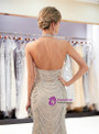 Champagne Halter Tulle Sequins Backless Floor Length Prom Dress