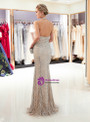 Champagne Halter Tulle Sequins Backless Floor Length Prom Dress