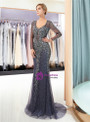 Gray Mermaid Tulle See Through V-neck Prom Dress With Beading